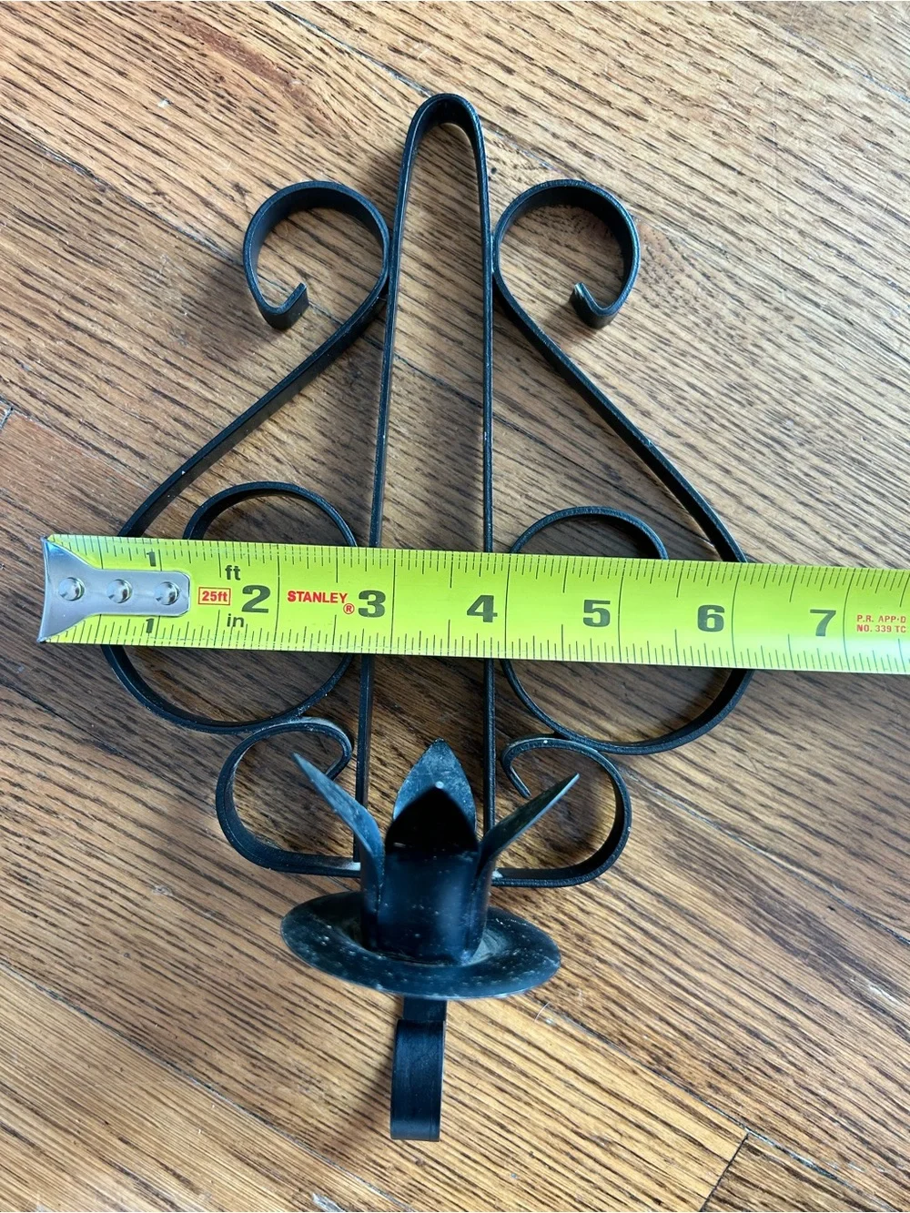 Matching Pair of Vintage Black Wrought Iron Metal Wall Candle Sconces